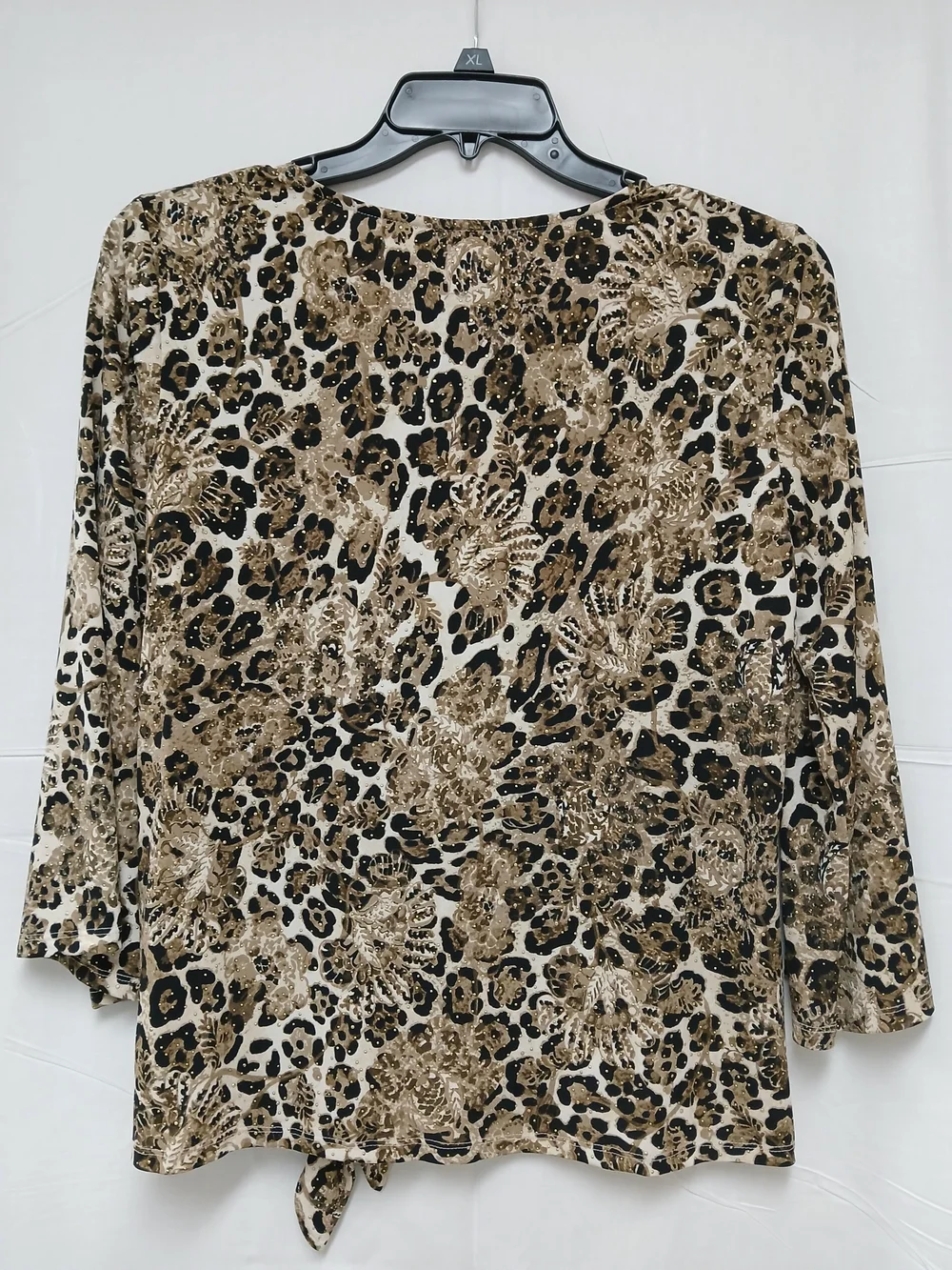Ruby Rd. Leopard Print Tie-Front Long Sleeve Top in Tan and Black